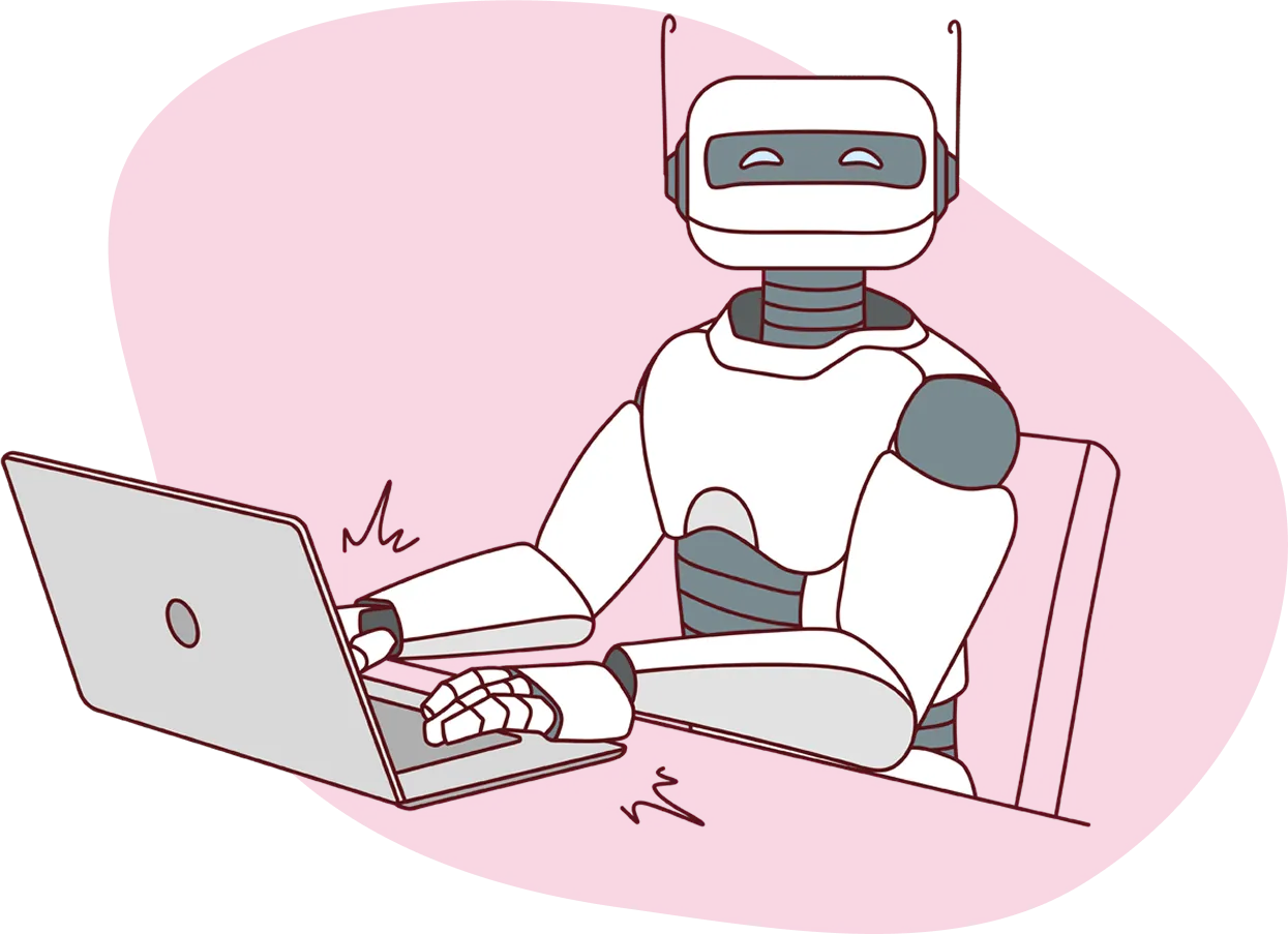 Robot rosado automatizando procesos